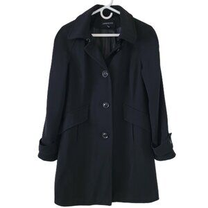 London Fog Women’s Black Mid-Length Overcoat – Size M – Classic Button Front